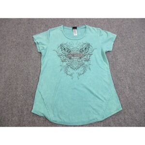 Harley Davidson Shirt Womens Large Green Rhinestone Hawaii Motorcycle Bike Biker